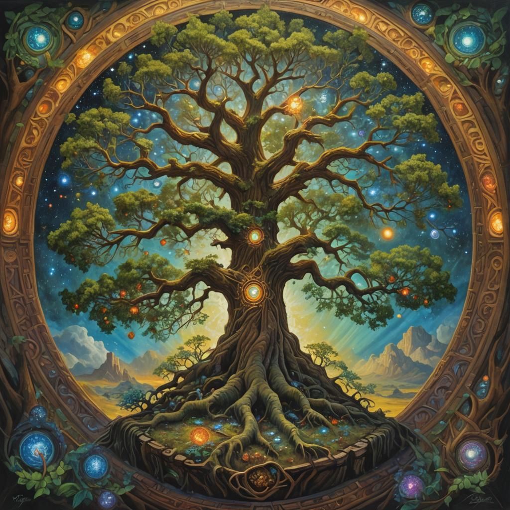 Luminous Tree of Life: Oil Painting