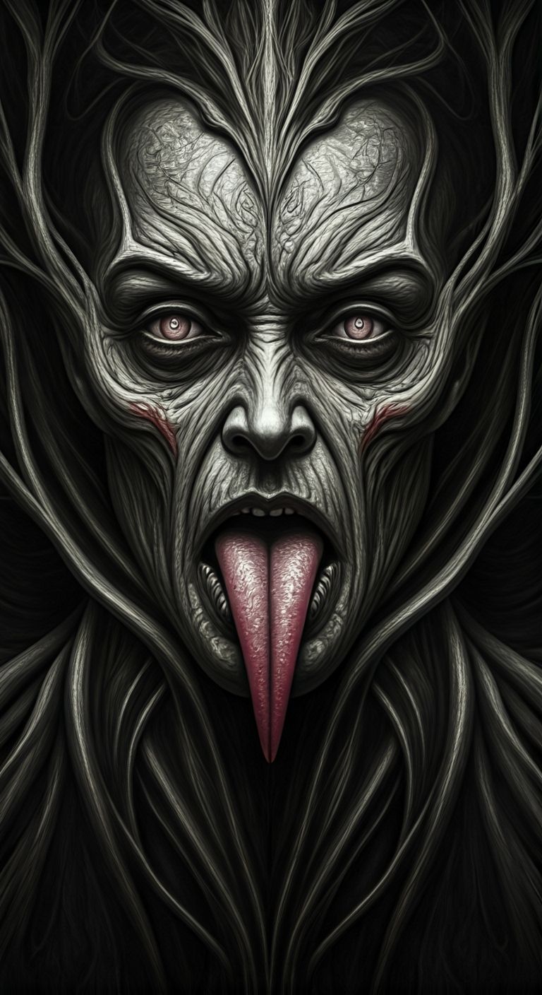 Psychedelic Horror Charcoal Drawing of Nightmarish Torment