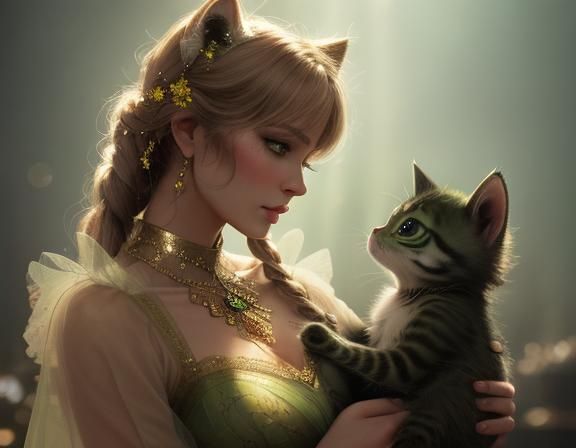 Whimsical Kitten Entranced by Tiny Delight