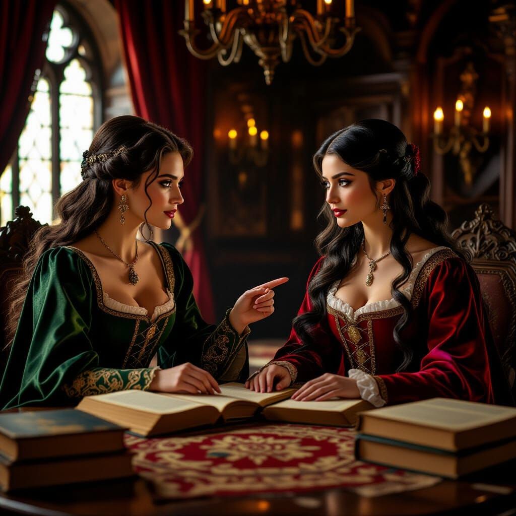 Medieval Castle Chamber Scene with Two Women