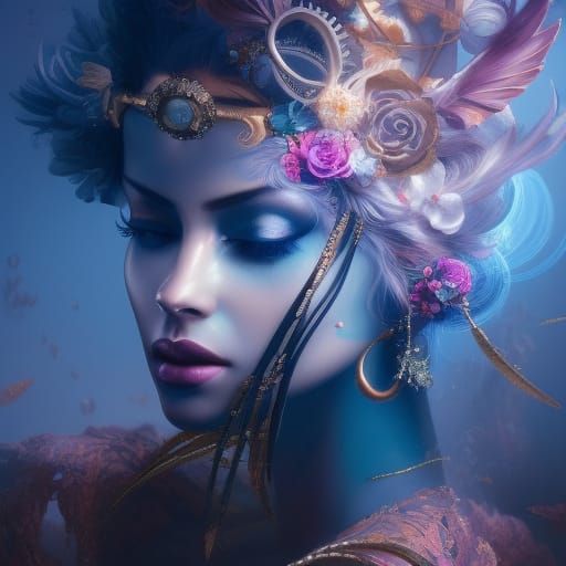 Steampunk Woman Portrait with Intricate Floral Details