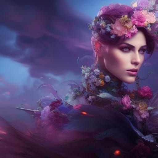 Steampunk Woman Portrait with Floral and Clockwork Details