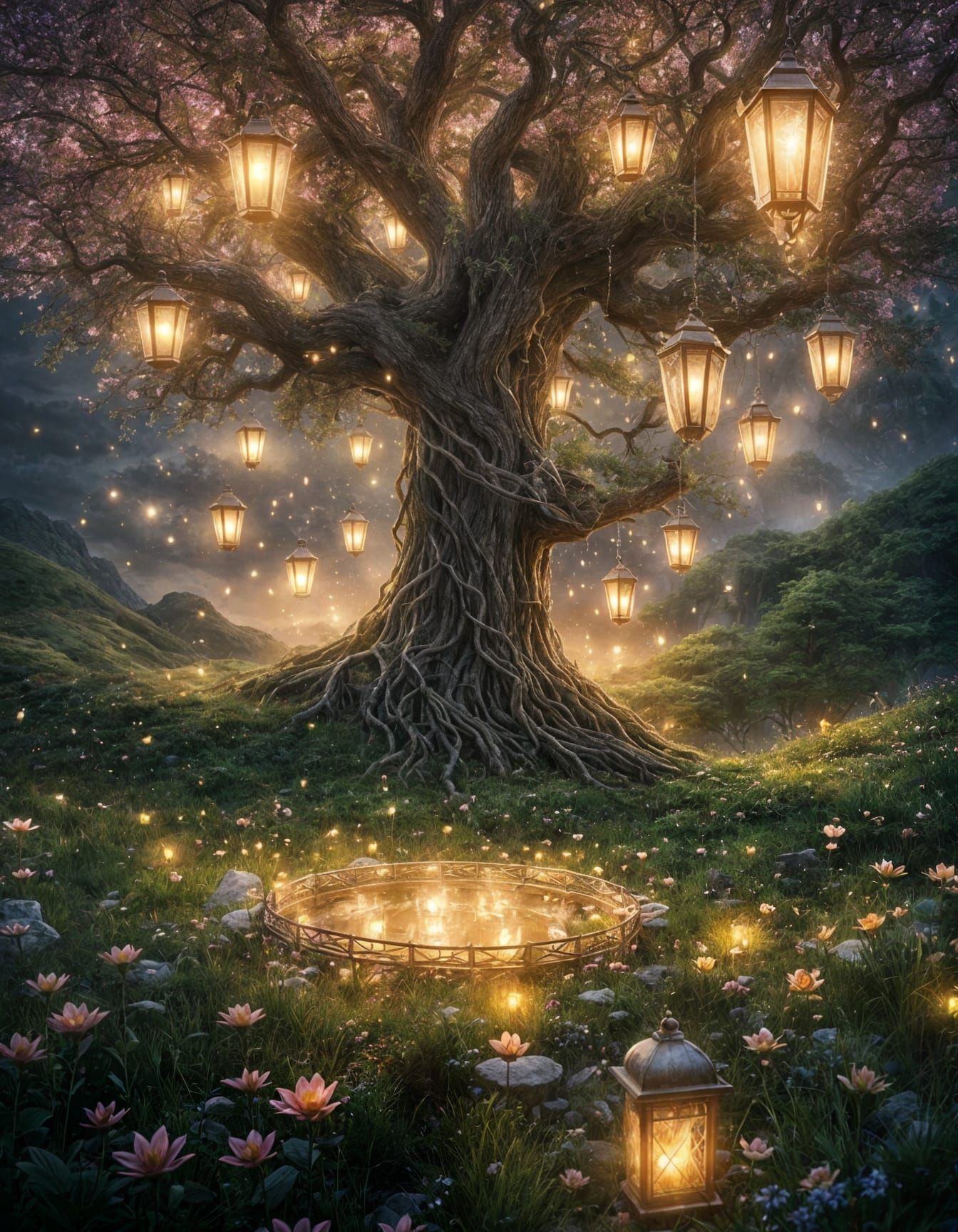 Magical Glowing Tree in Crystal Meadow
