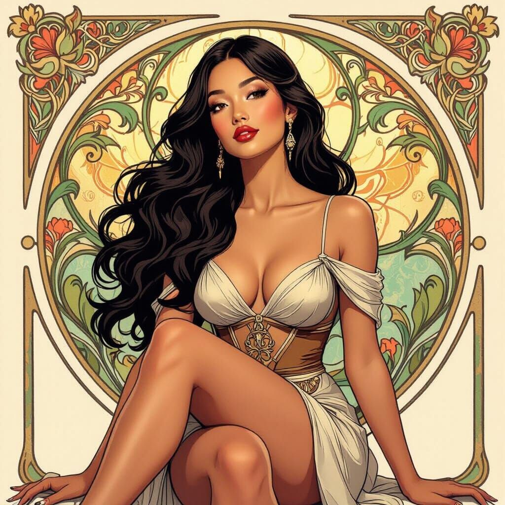 Elegant Woman in Art Nouveau Style