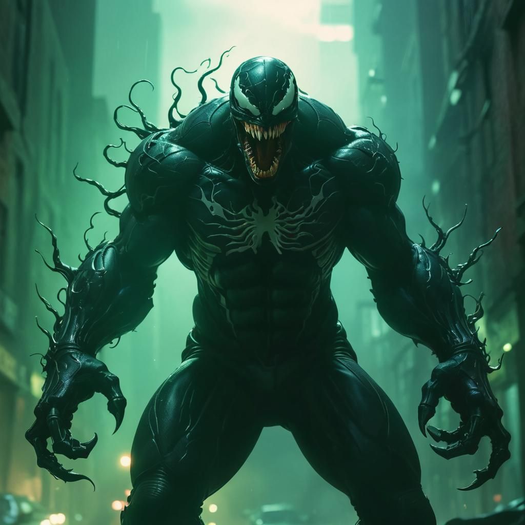 Venom Rides a Harley Davidson in Dark Fantasy Art