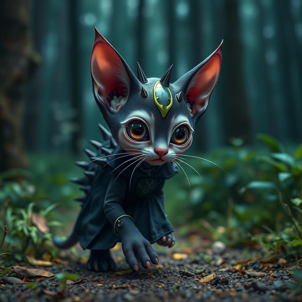 Space Squid Kitten in Lush Forest
