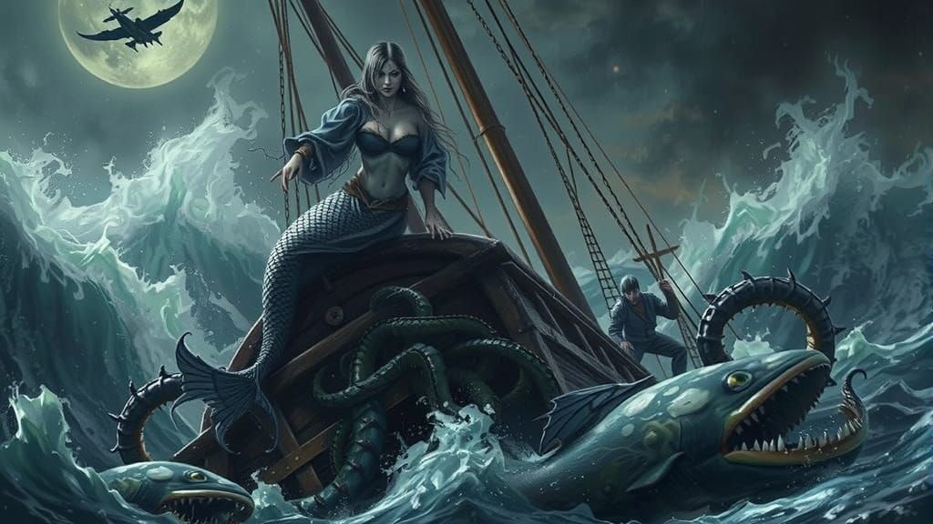 Sinister Mermaid Lures Sailors to Sinking Ship
