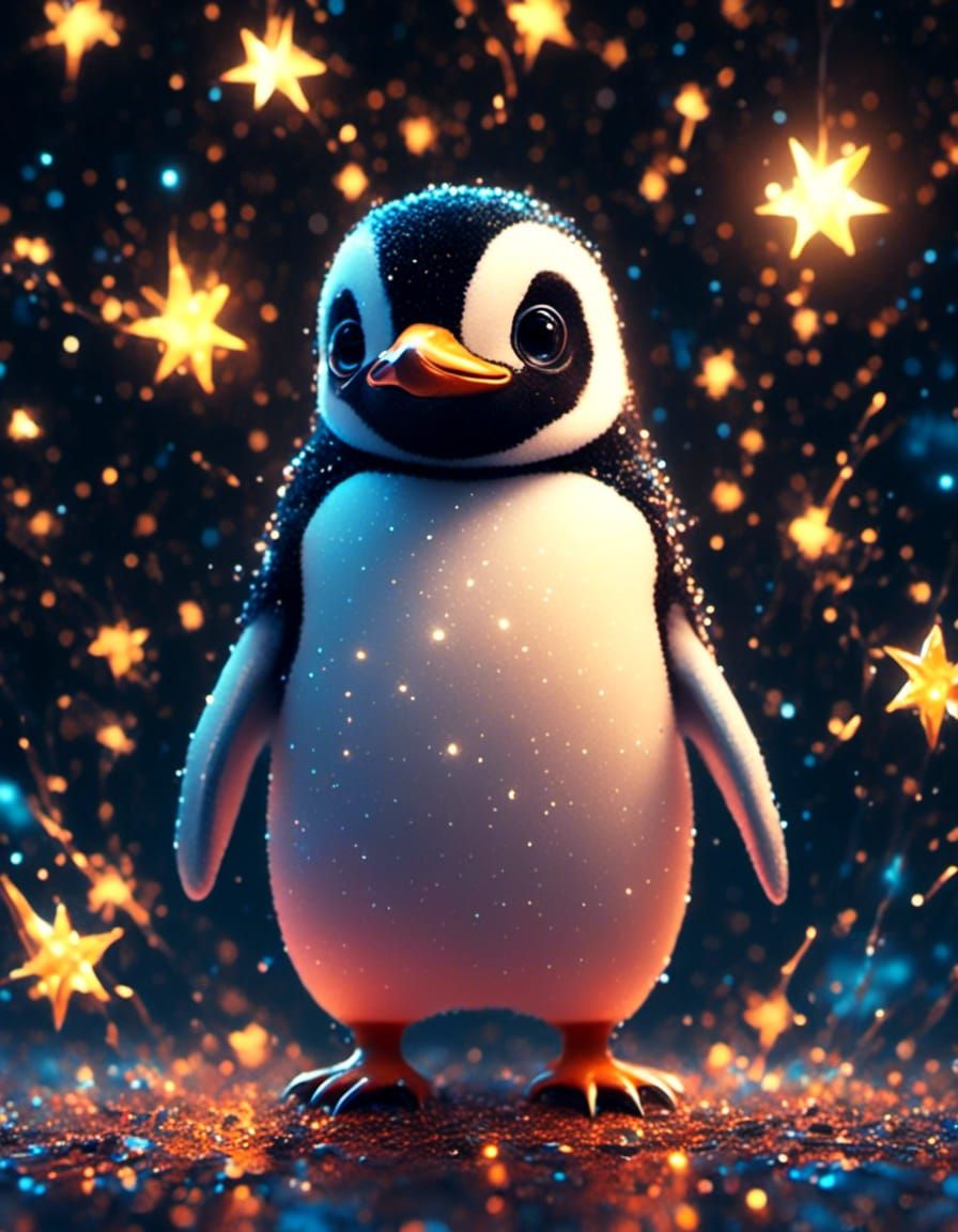 Penguin in Bioluminescent Starry Sky Garden