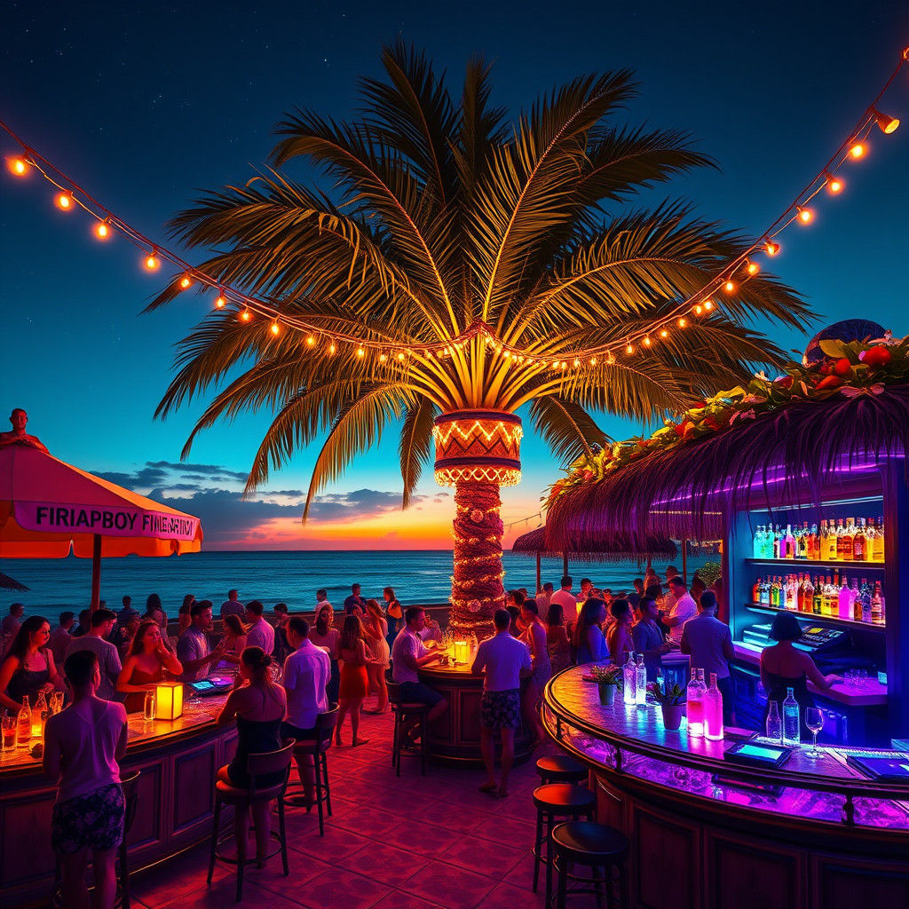 Beachside Cocktail Bar at Night as Digital Painting