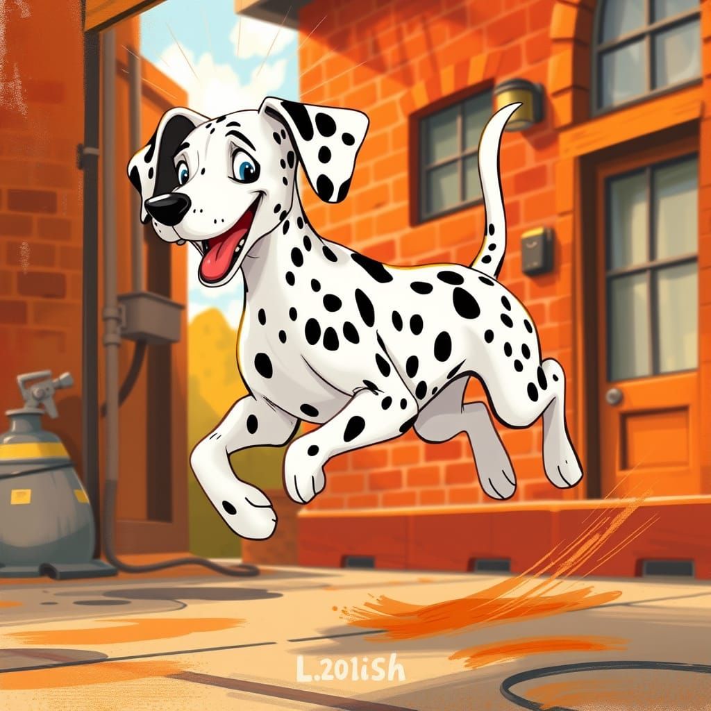 Vibrant Firehouse Dalmatian with Black Stripes in Storybook ...