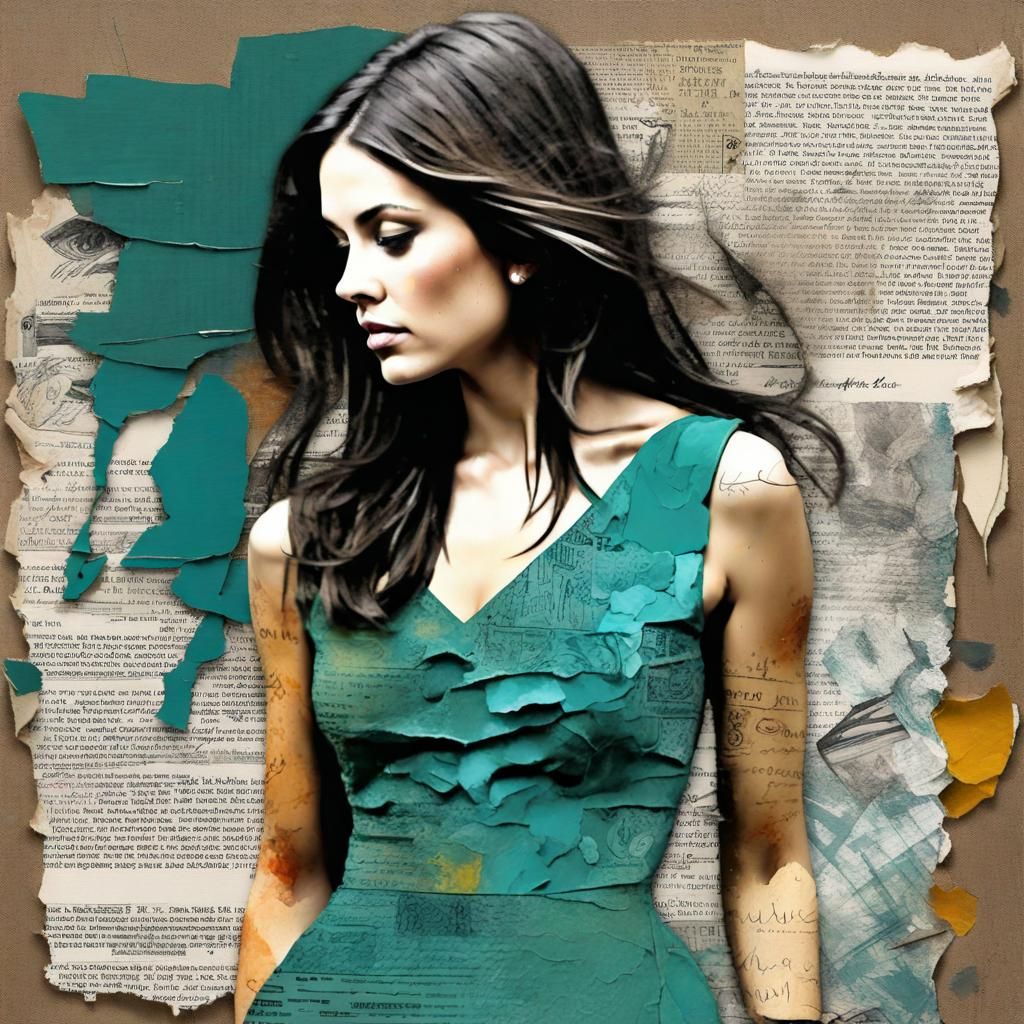 Intricate Collage of Brunette in Teal Dress