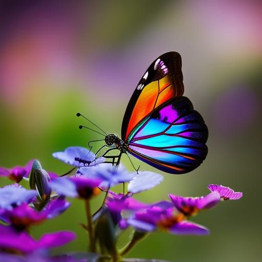 Rainbow Stained Glass Butterfly on Flower Petals