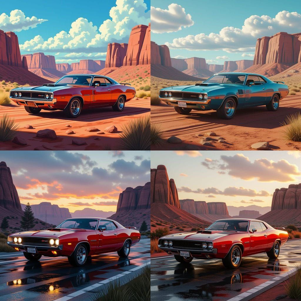 1974 Charger in Canyon: Detailed Matte Painting