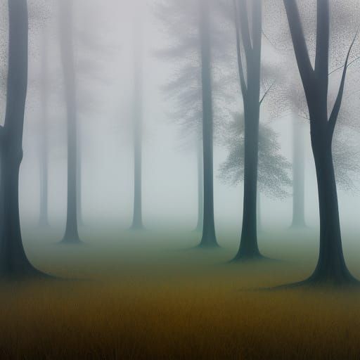 Ethereal Tree in Mist: A Surreal Oil Painting