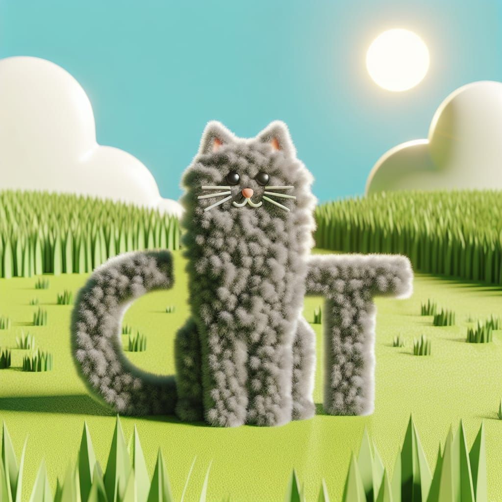 Fluffy Cat Word Art in a Sunny Field
