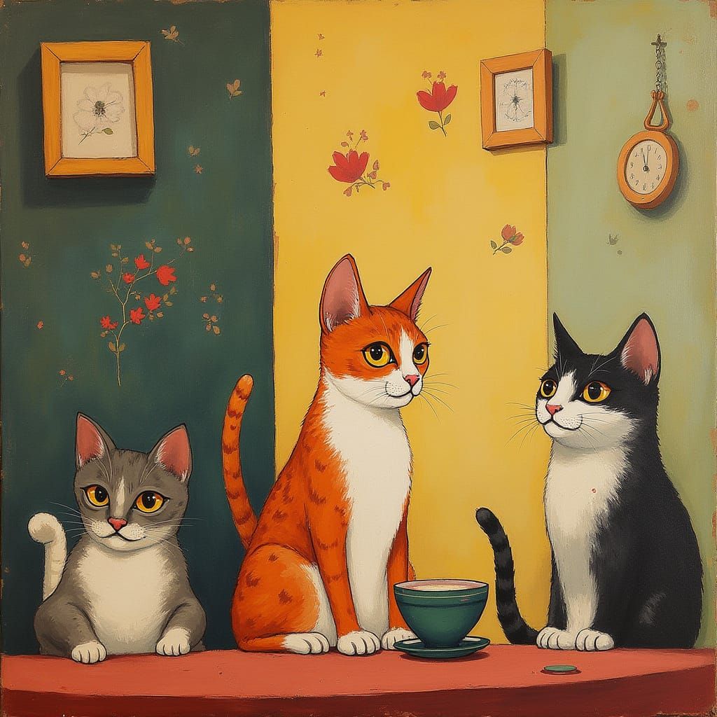 Charming Cat Cafe: Illustration Meets Fine Art