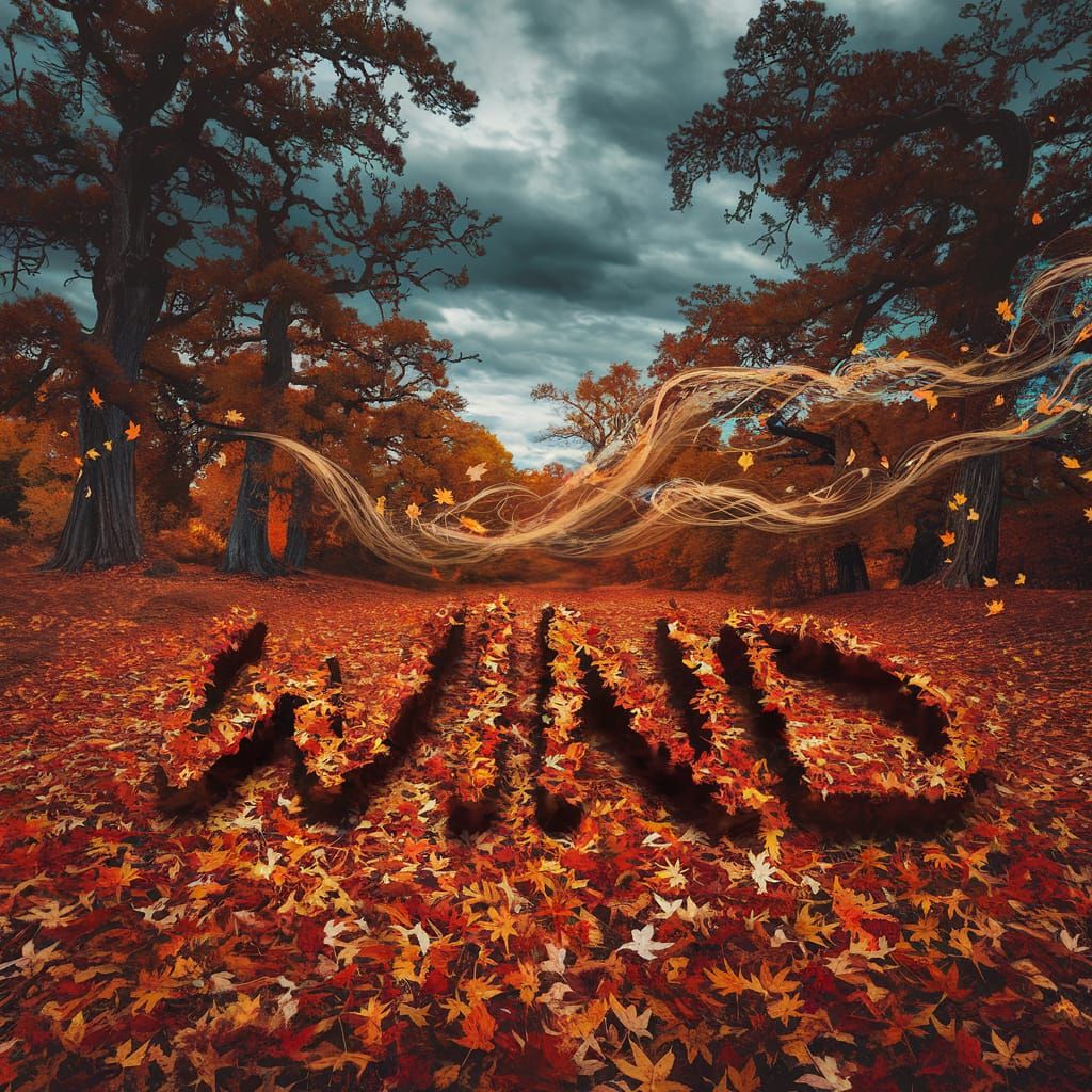 Autumn Forest Wind: Leaves Form the Word 'Wind'