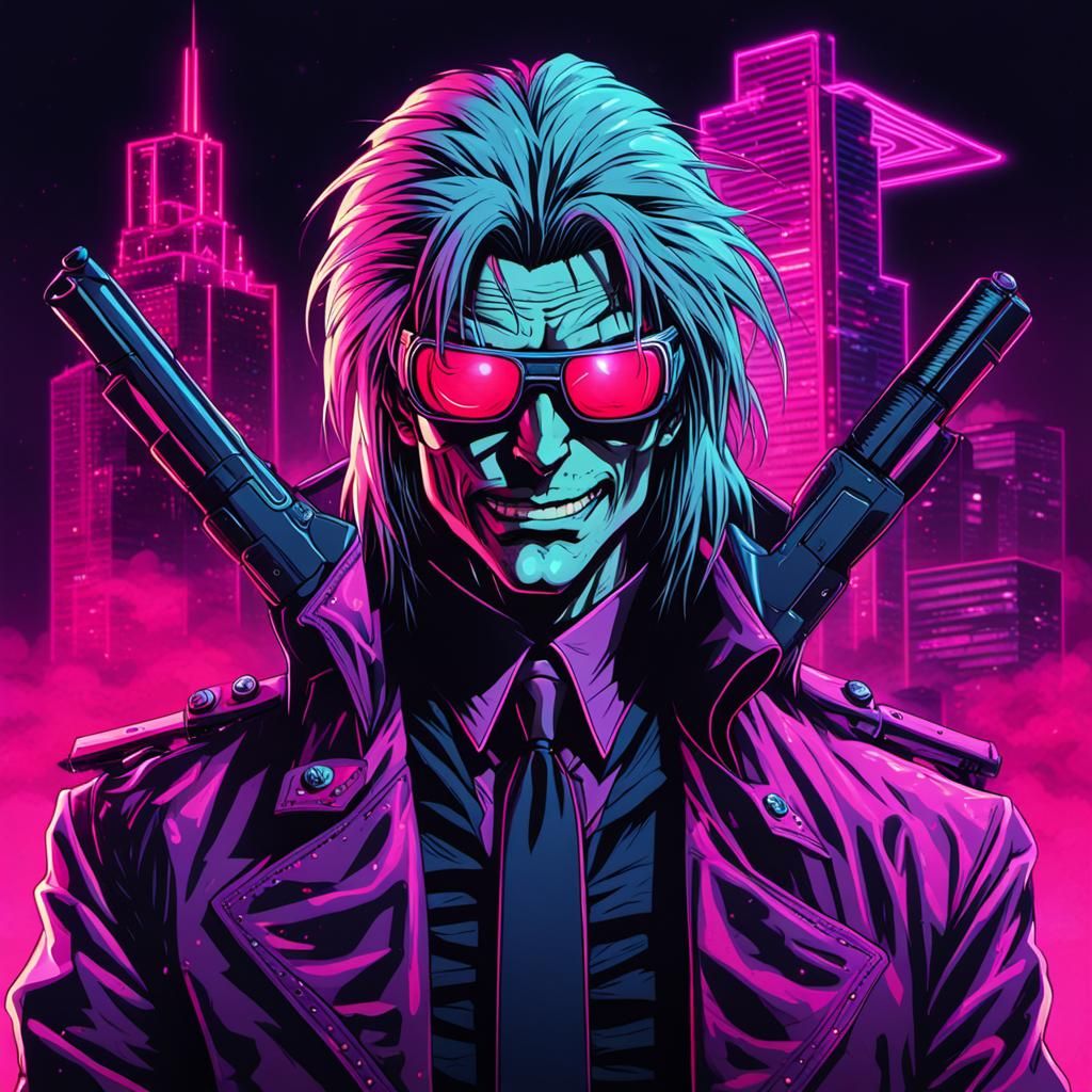Synthwave Neon Retro Hellsing Illustration
