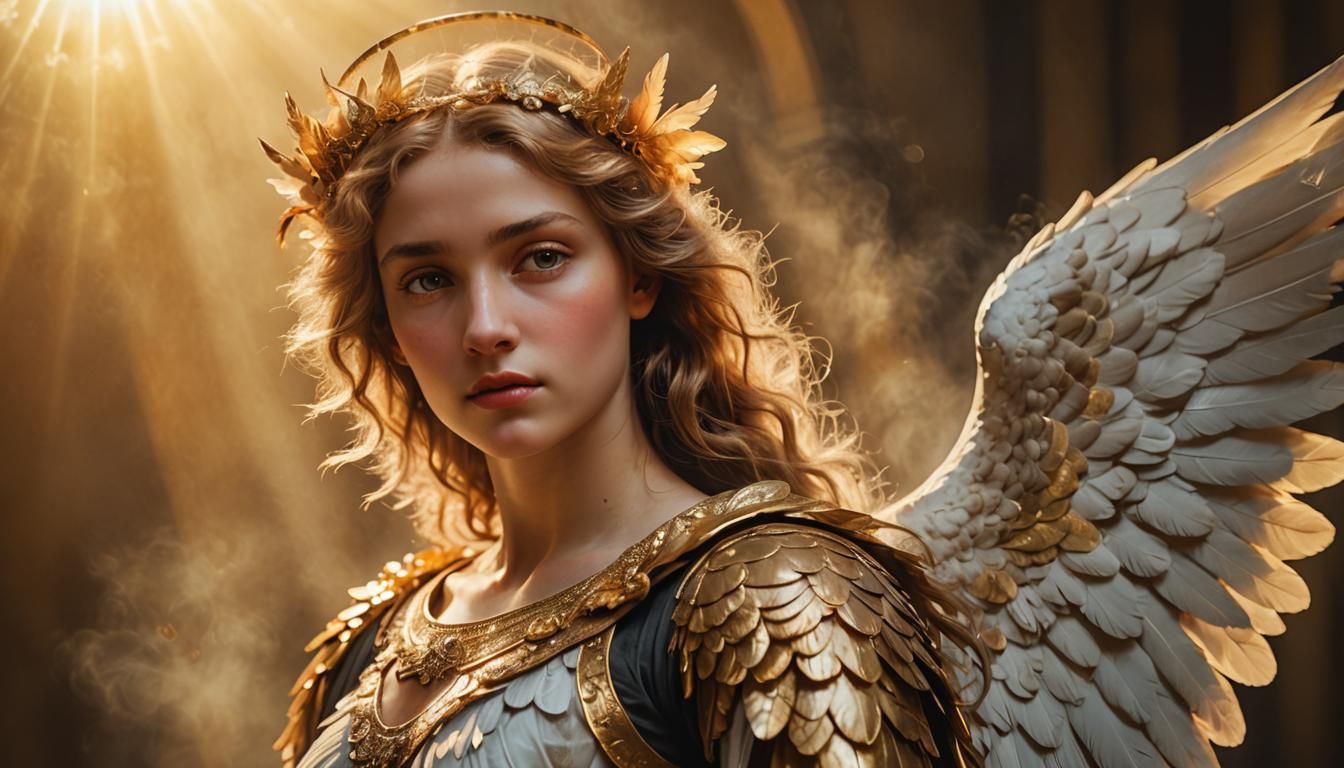 Majestic Baroque Angel Portrait in Golden Light