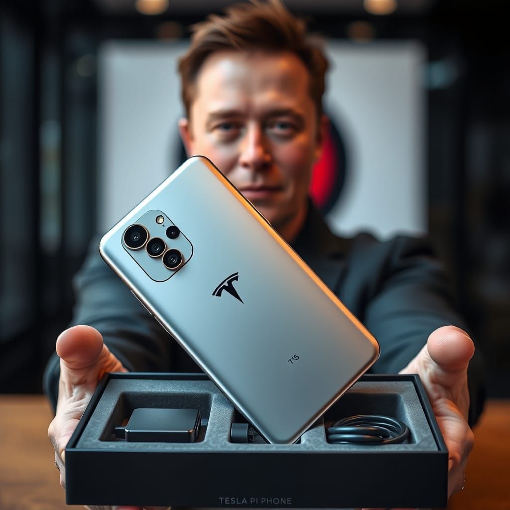 Futuristic Tesla Pi Phone Promotional Photo