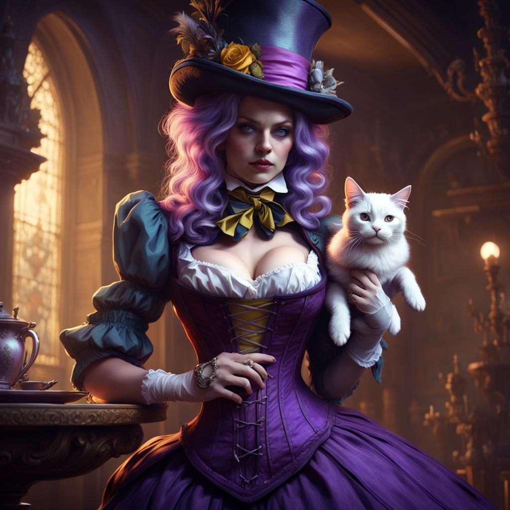Dark Fantasy Mad Hatter with White Cat