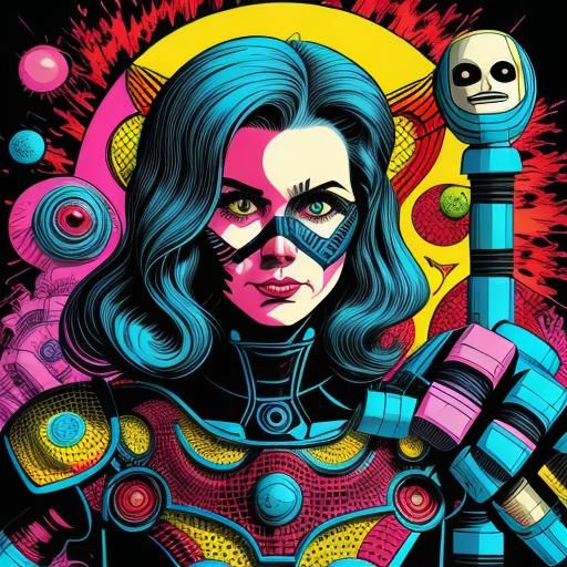 80s Comic Book Queen with Robots