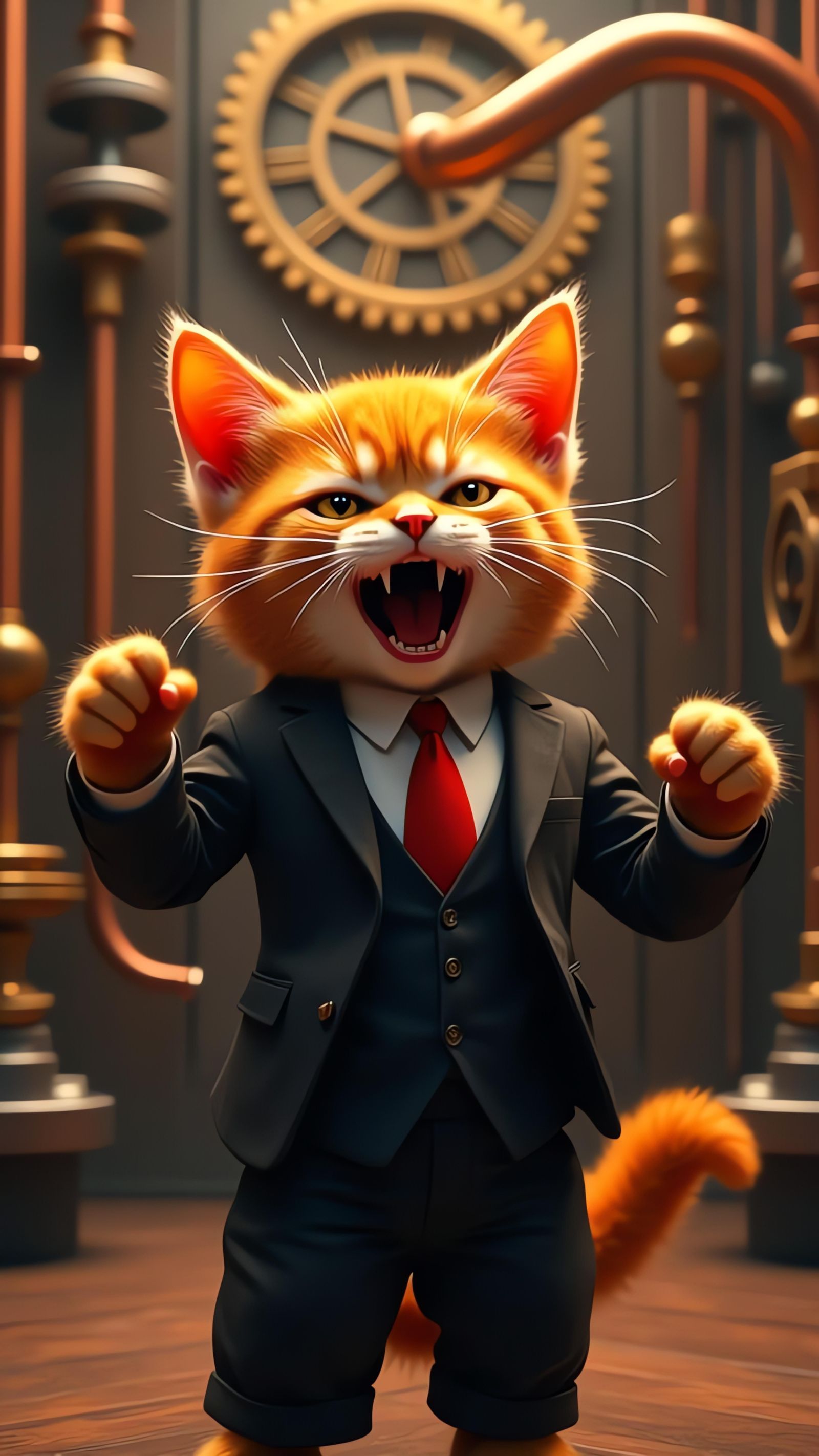 Angry Ginger Kitten Boss in Sleek Office