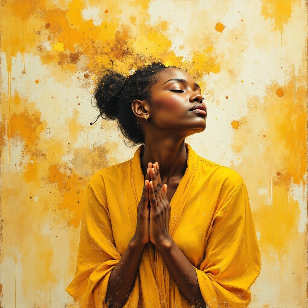 Surreal Oil Painting of Woman in Prayer