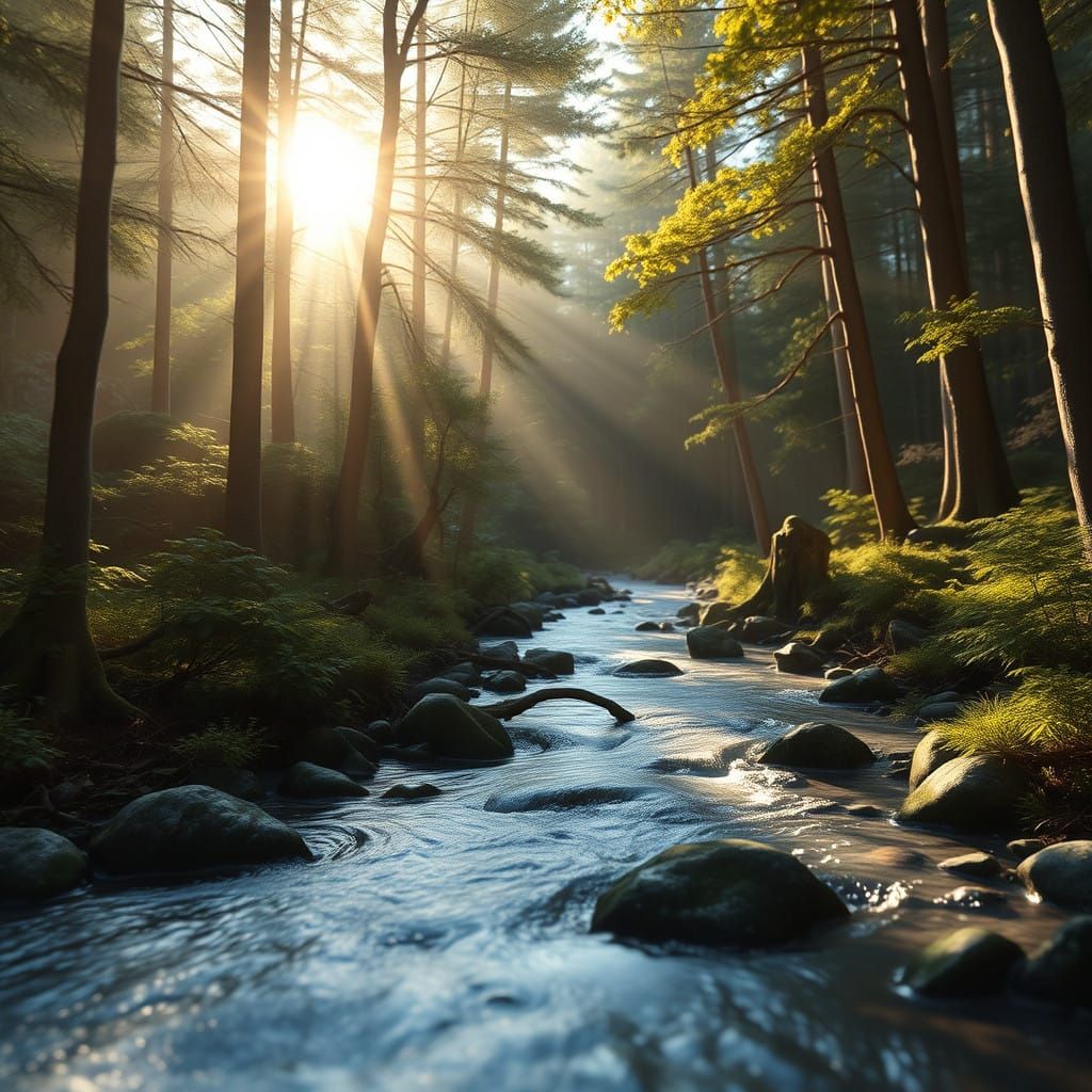 Surreal Forest Landscape in Vibrant, Geometric Lighting