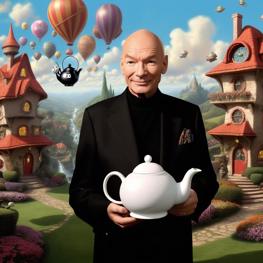 Surreal Flying Teapot with Jean-Luc Picard, Thomas Kinkade S...