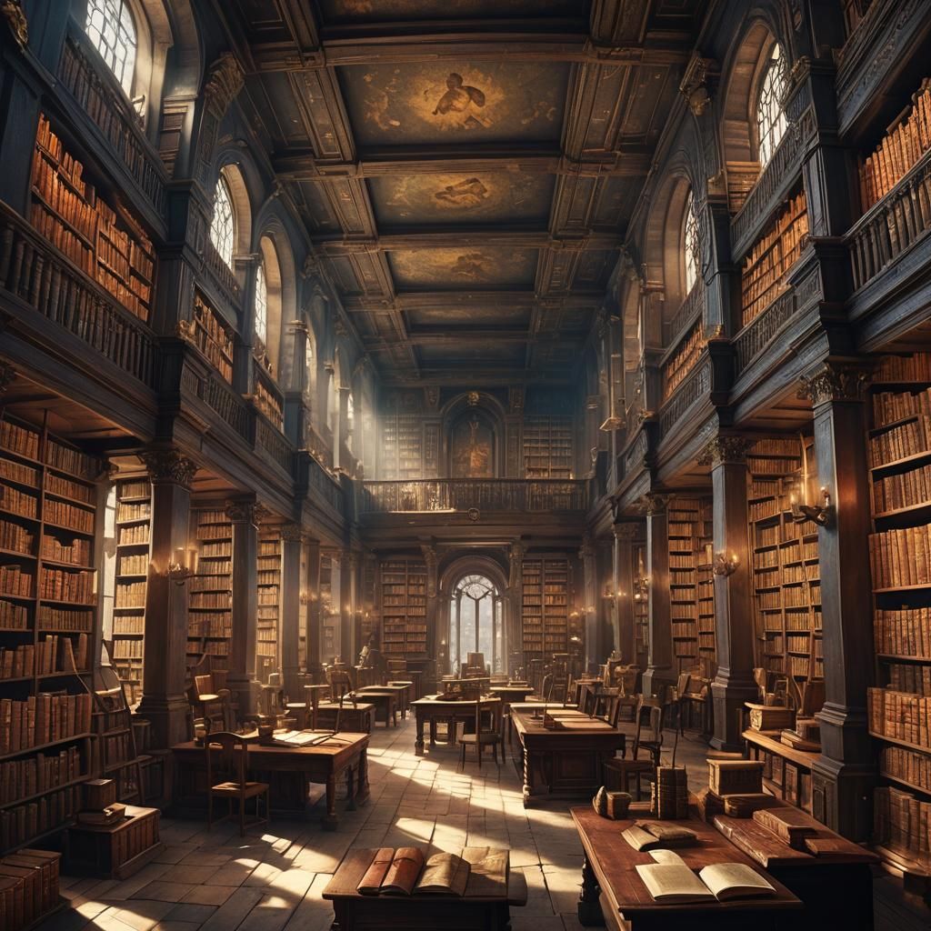 Vast Ancient Library: Detailed Matte Painting