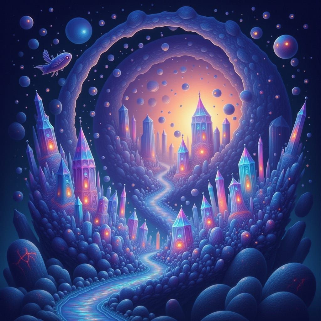 Magical Geode City with Rainbow Bridge
