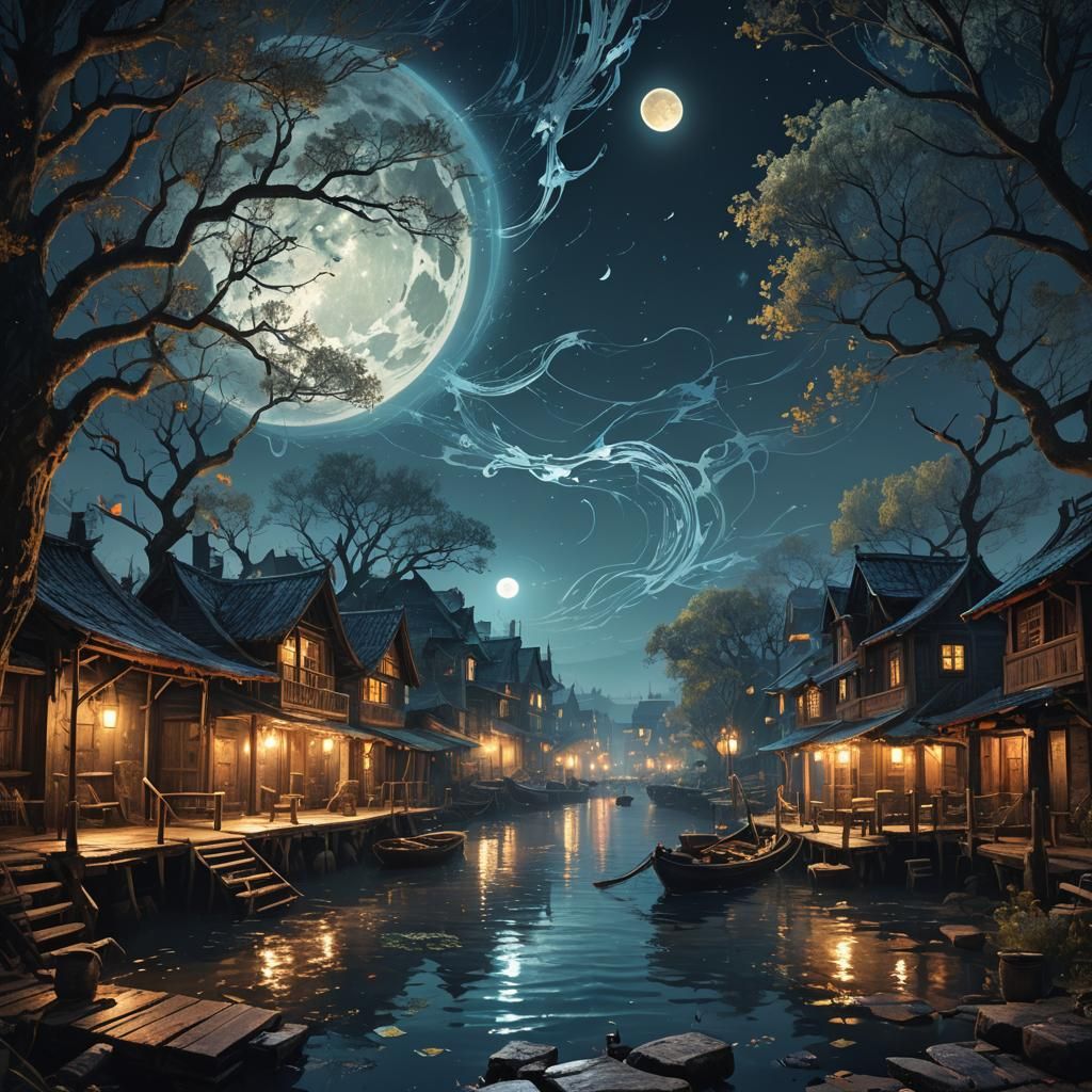 Radiant Moonlight Reflects on Still Night Waters