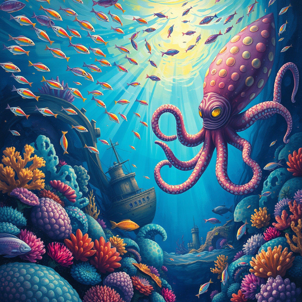 Dreamlike Underwater World with Sea Monsters