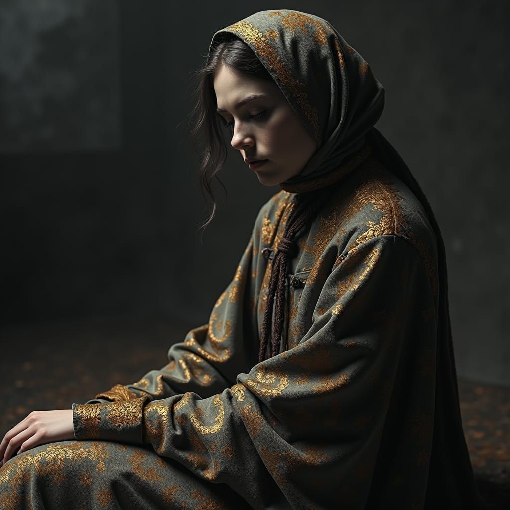 Melancholic Woman in Contemplative Solitude: Matte Painting