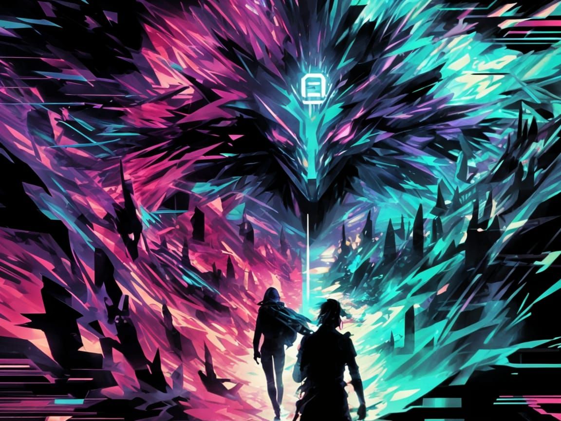 Colorful Glitchcore Silhouette with Static Effects