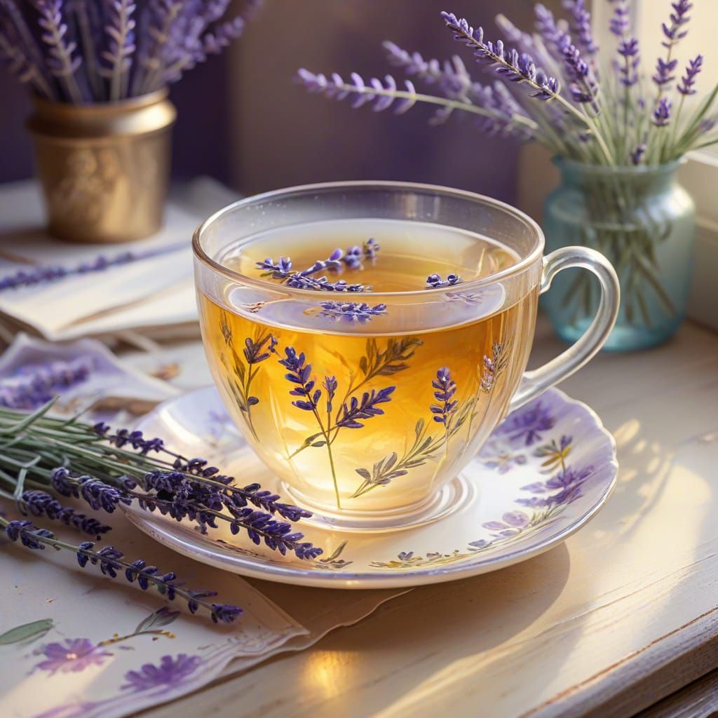 Watercolor Lavender Tea with Floral Patterns