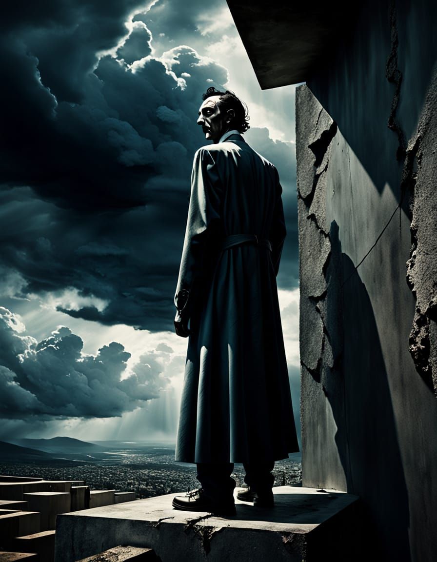 Surreal Figure on Ledge in Dali-esque Style