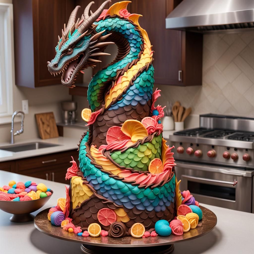 Serpentine Dragon Cake in Candy Art Style