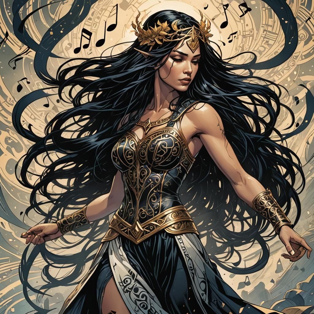 Norse Goddess with Music Notes in Comic Art