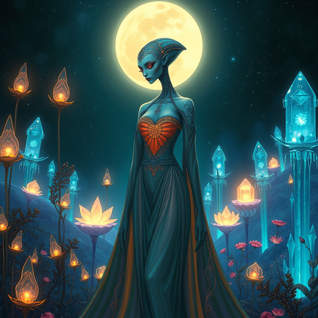 Alien Woman in Dreamlike Ethereal Landscape