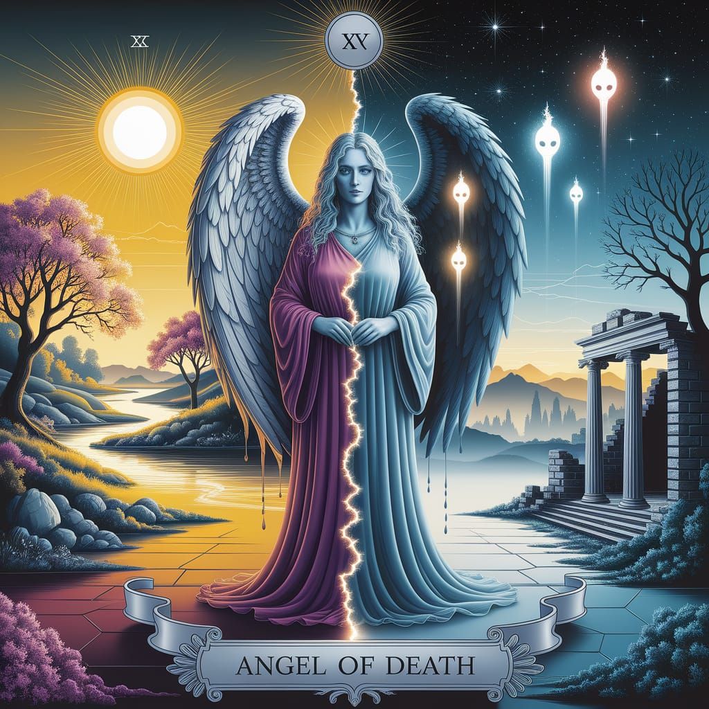 Angel of Death Tarot Card in Surreal Style