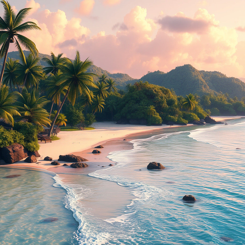 Tropical Beach Matte Painting in Fantasy Style