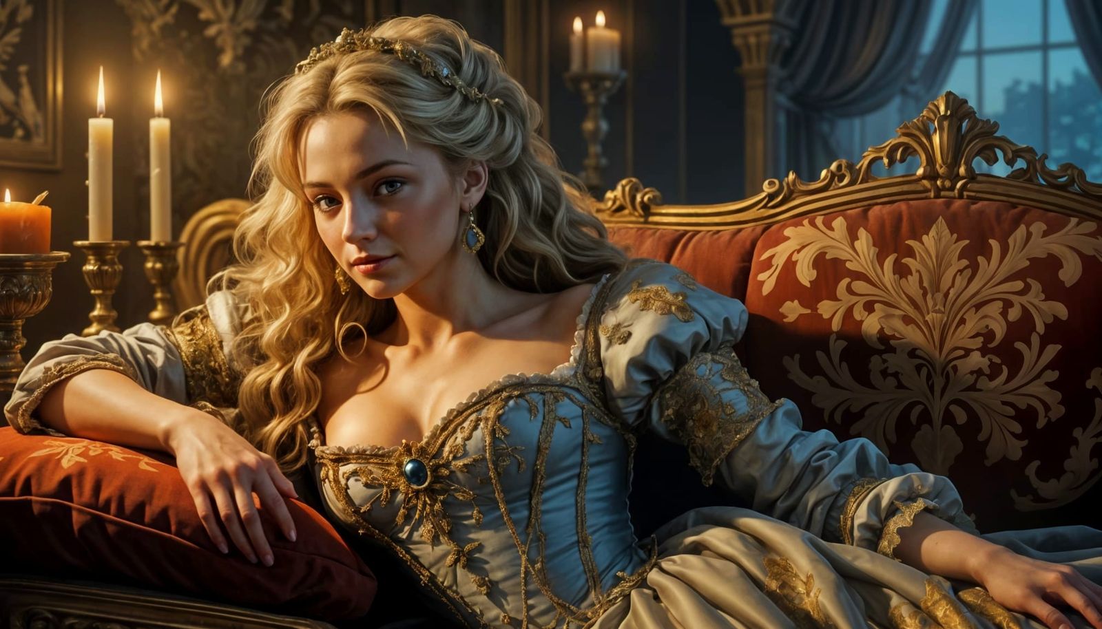 Luxurious Renaissance Beauty in an Opulent Palace Boudoir