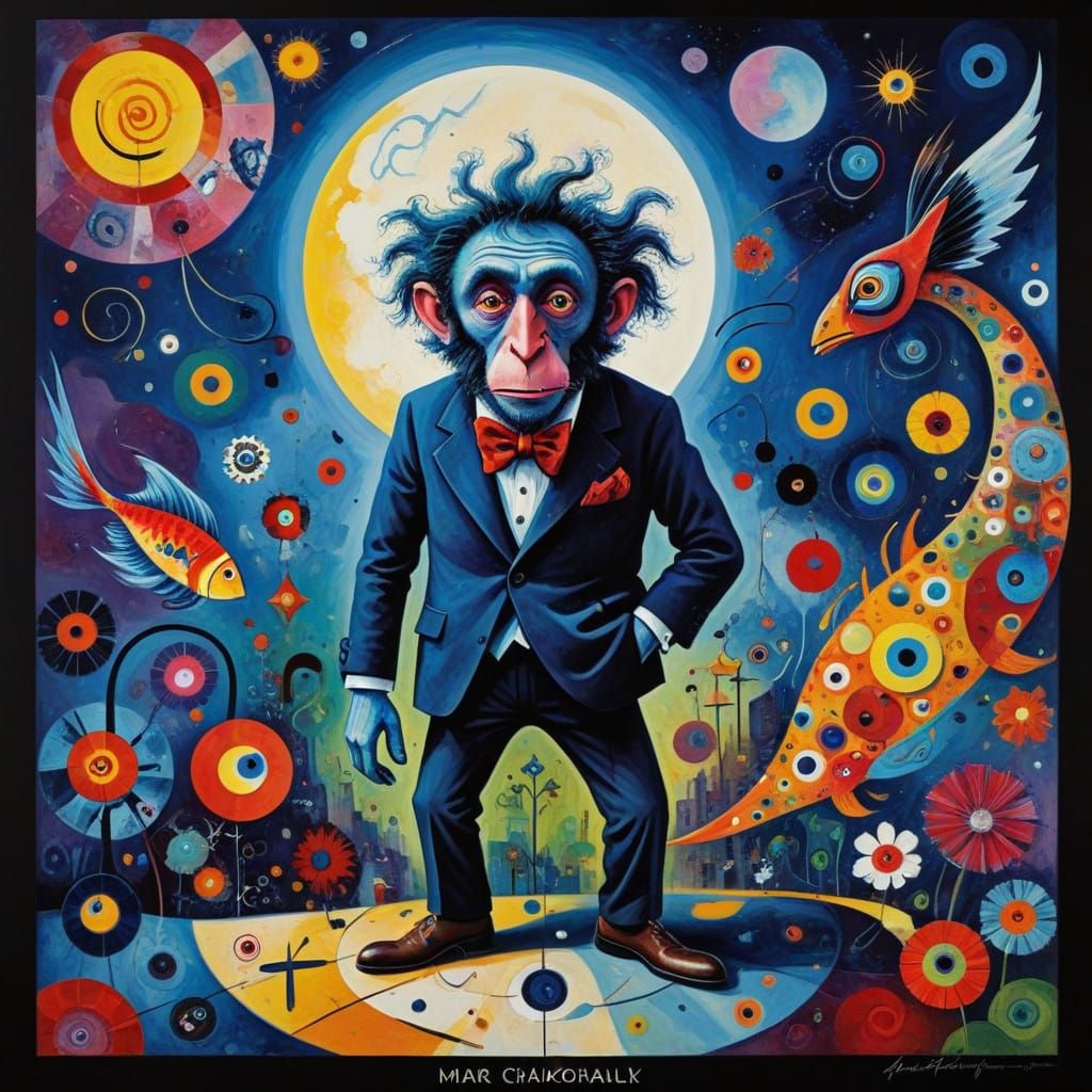 Vibrant Monkey Scene in Whimsical Style