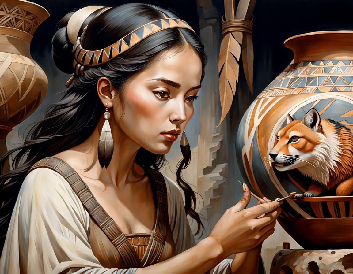 Neolithic Potter Woman: Detailed Painting