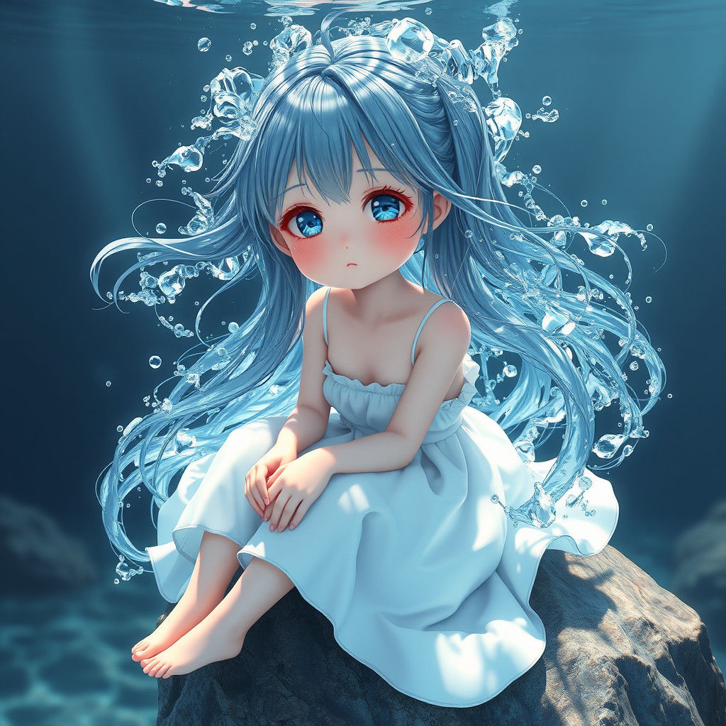 Anime Water Girl in White Dress, 3D Render