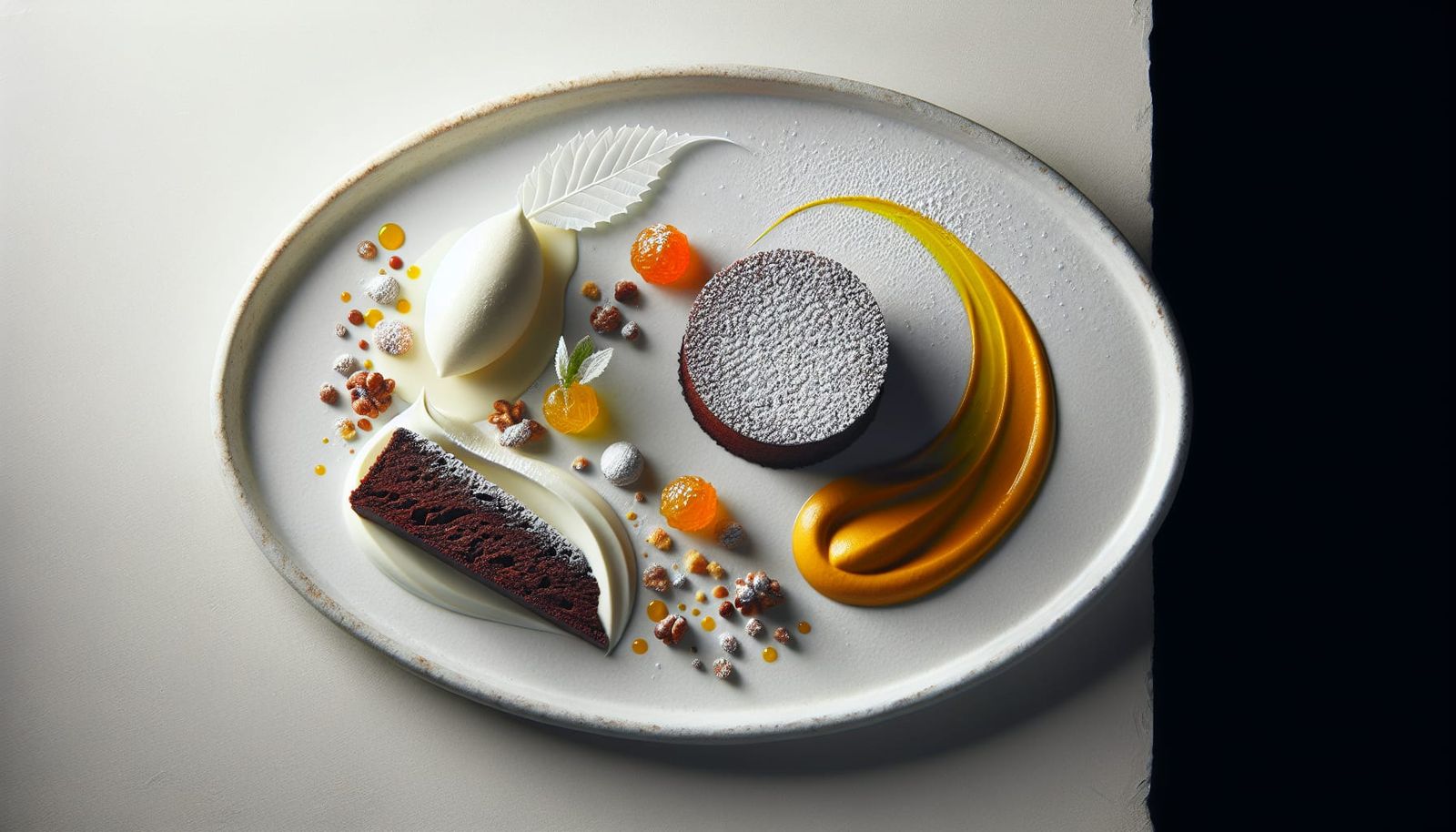 Gourmet Dessert Plated Elegantly on White Dish