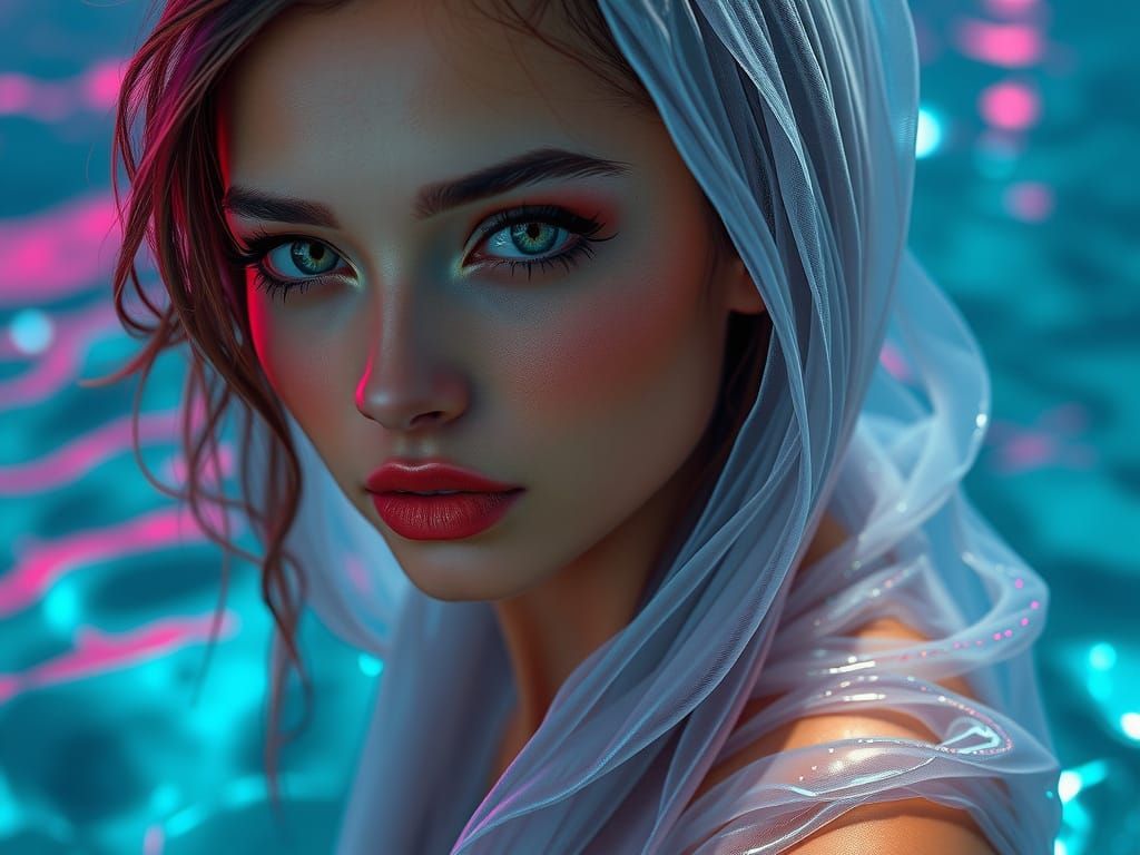 Neon Impressionist Sci-Fi Woman in 3D Rendered Detail