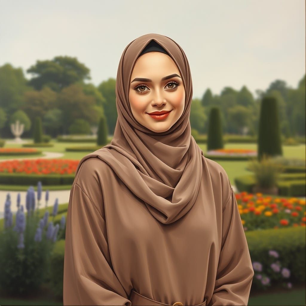 Minimalist Oil Painting of a Smiling Hijabi Woman